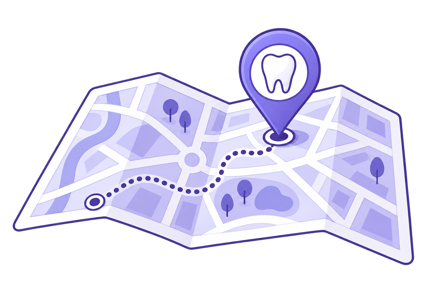 Illustrated map and location pin; not a geographic route map