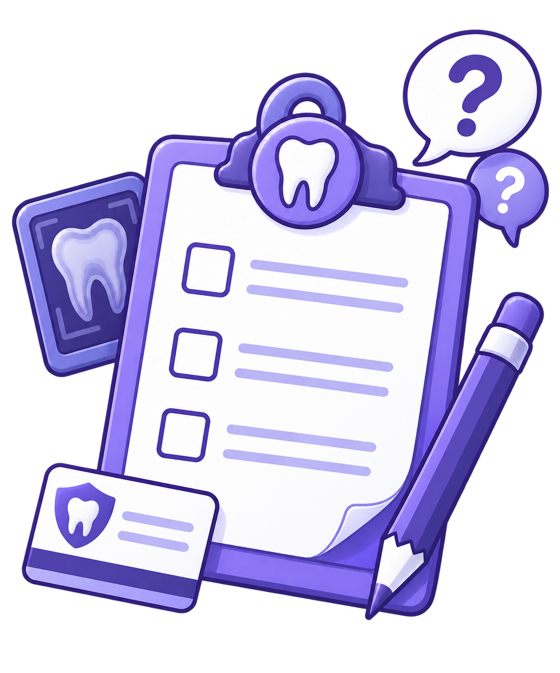 Illustration of a dental treatment checklist and questions